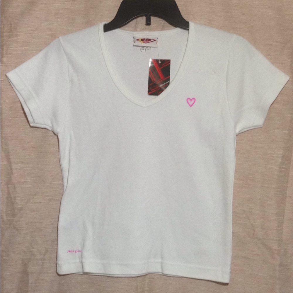 Jackie Surfwear Vneck white Tshirt Sz S